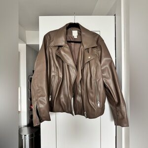 H&M Taupe Faux Leather Motorcycle Jacket, XXL
